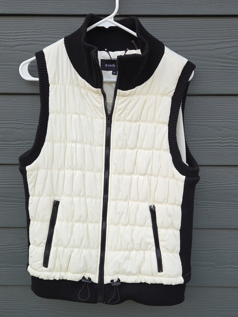 Black Rivet Cream Quilted Vest with Black Trim